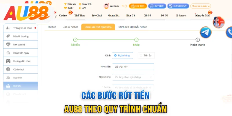 Các bước rút tiền AU88 theo quy trình chuẩn